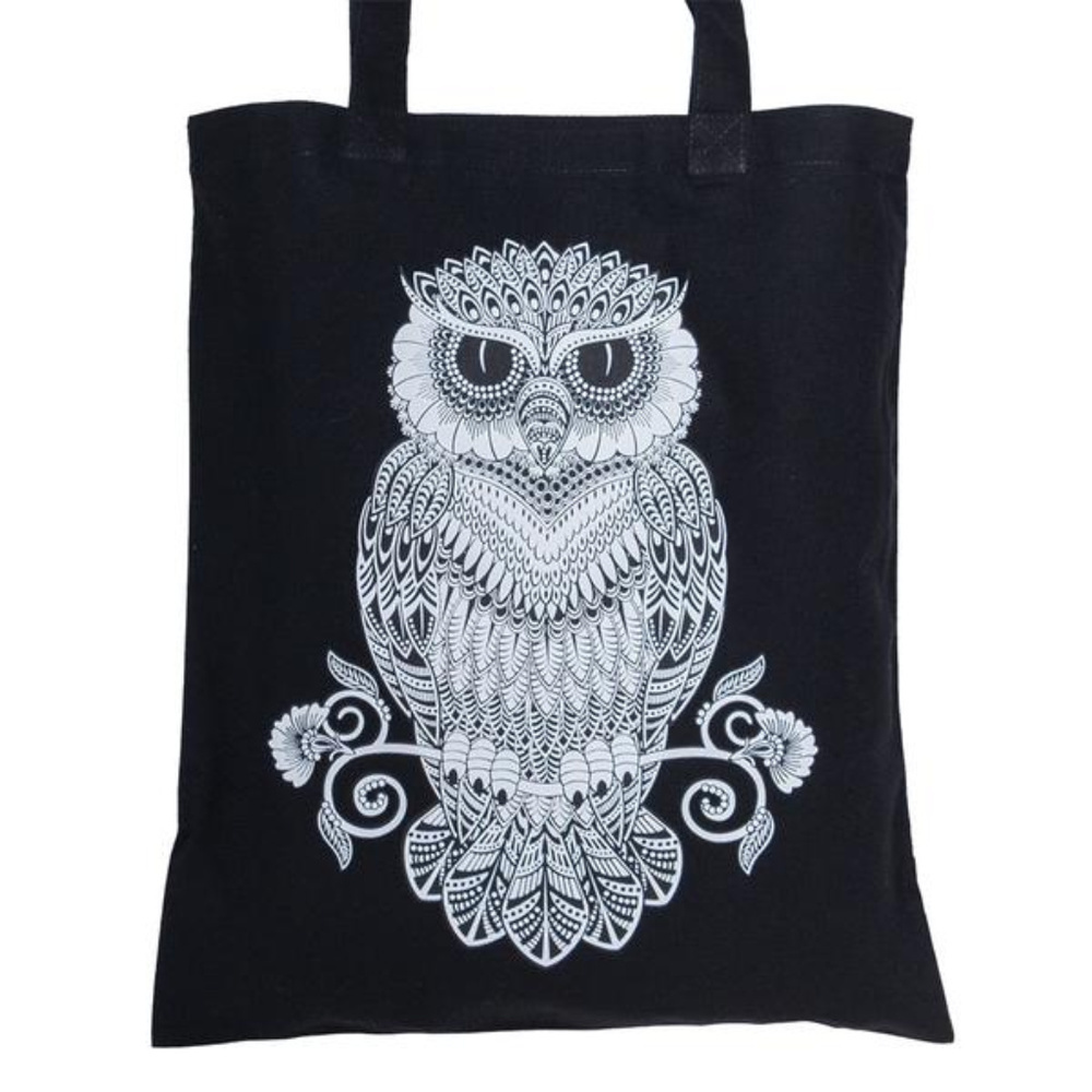 Mosaic Owl Black Cotton Tote